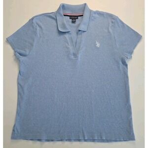 U.S. Polo Assn. Split Neck Ribbed Polo Shirt Womens XL Light Blue
